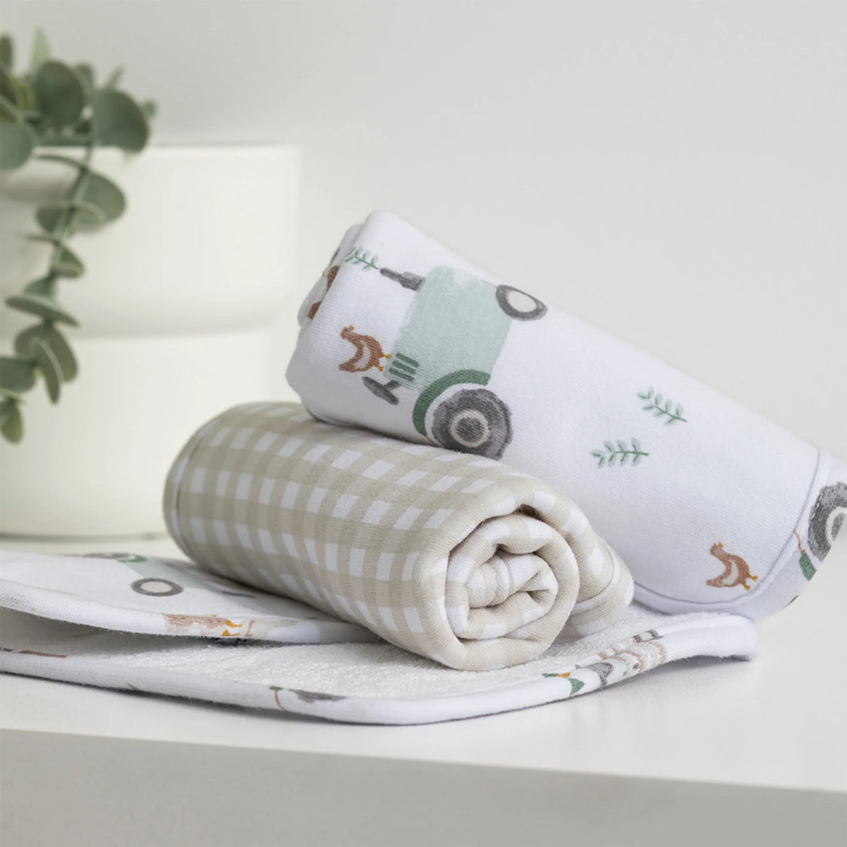 3 Pack Organic Washcloths - Tractor Ride