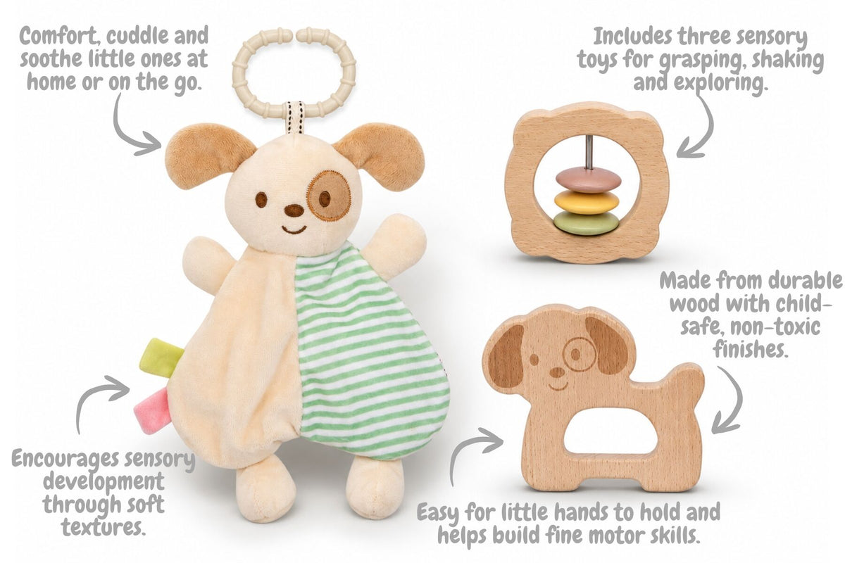 Baby Comforter Rattle Gift Set - Puppy Dog