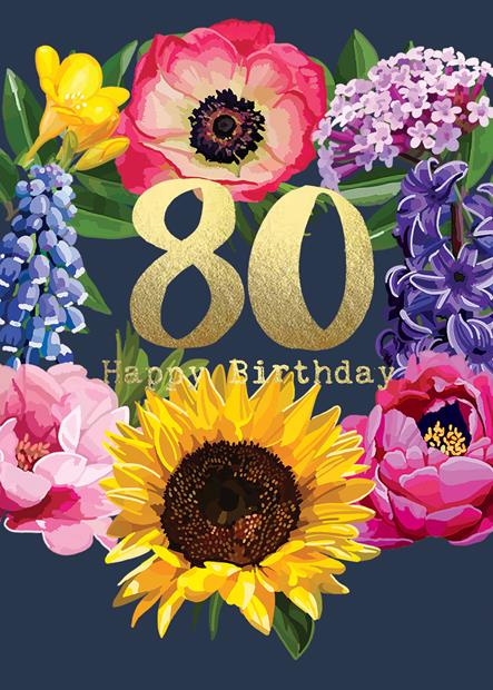 Sarah Kelleher 80 Happy Birthday Card (Fabulous Foils)