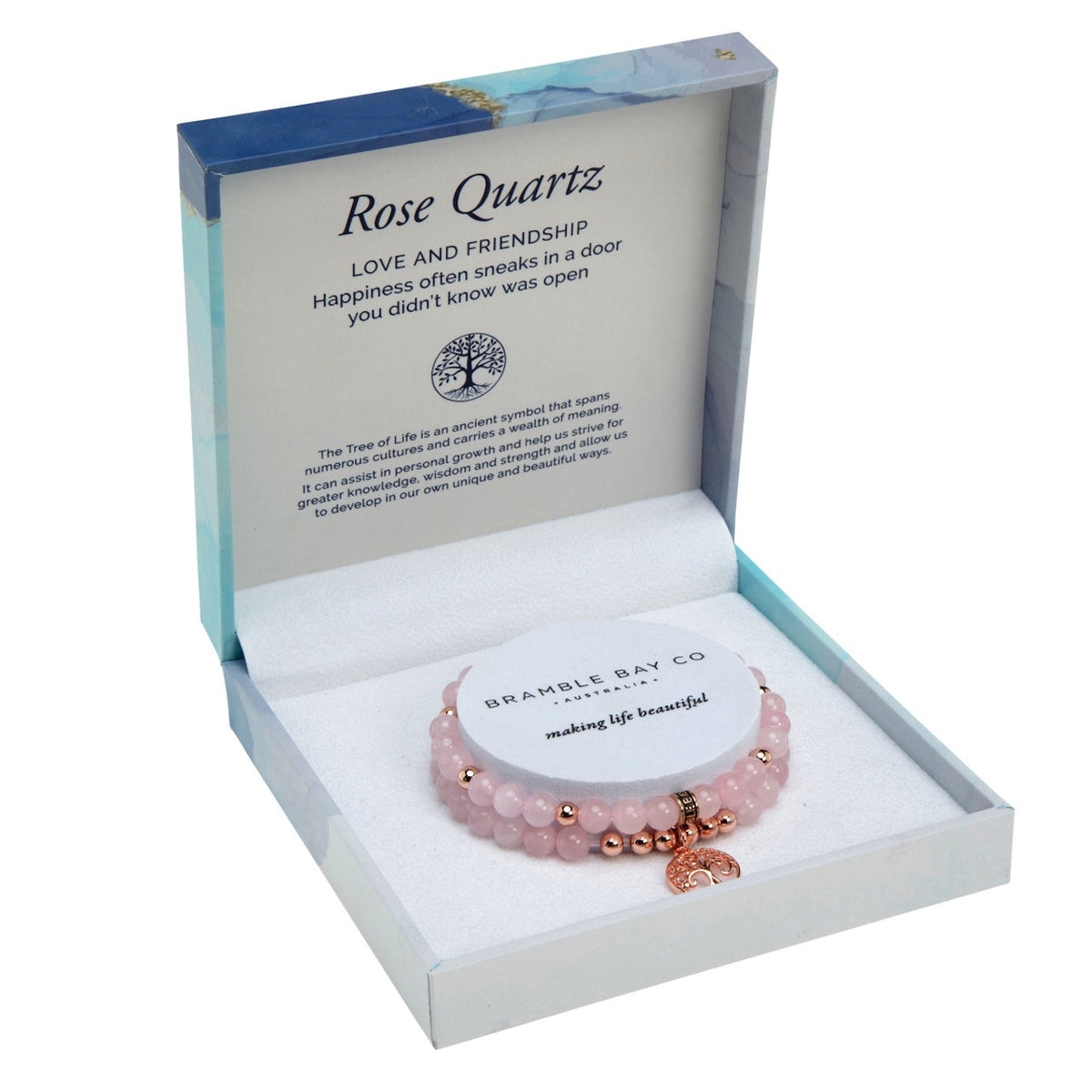 Tree of Life Duo Bracelet Set - Rose Quartz Rose Gold