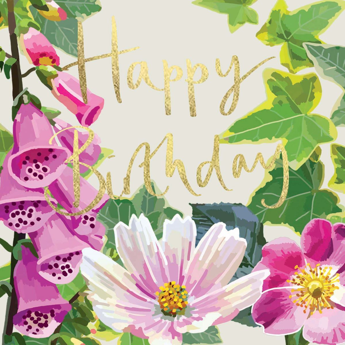 Sarah Kelleher Happy Birthday Foxglove Pinks Card (Summer Florals)