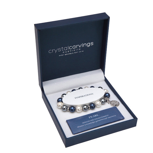 Tree of Life Charm Bracelet - Pearlised White Grey & Blue