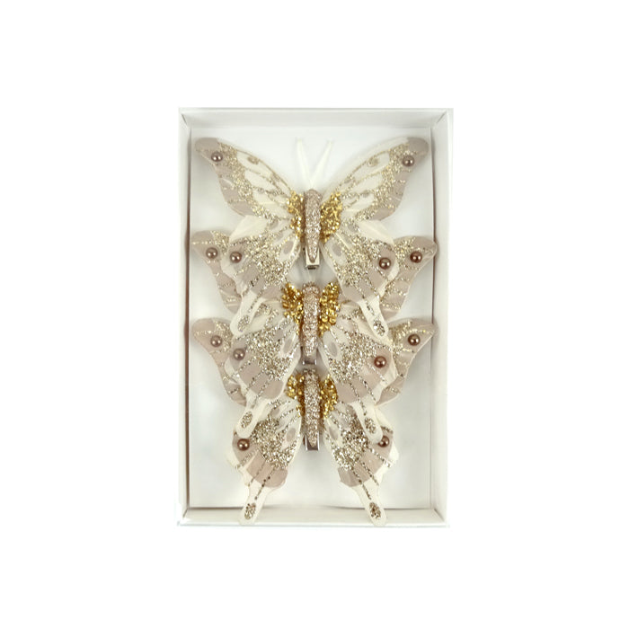 Feather Butterfly Pk3 Champagne