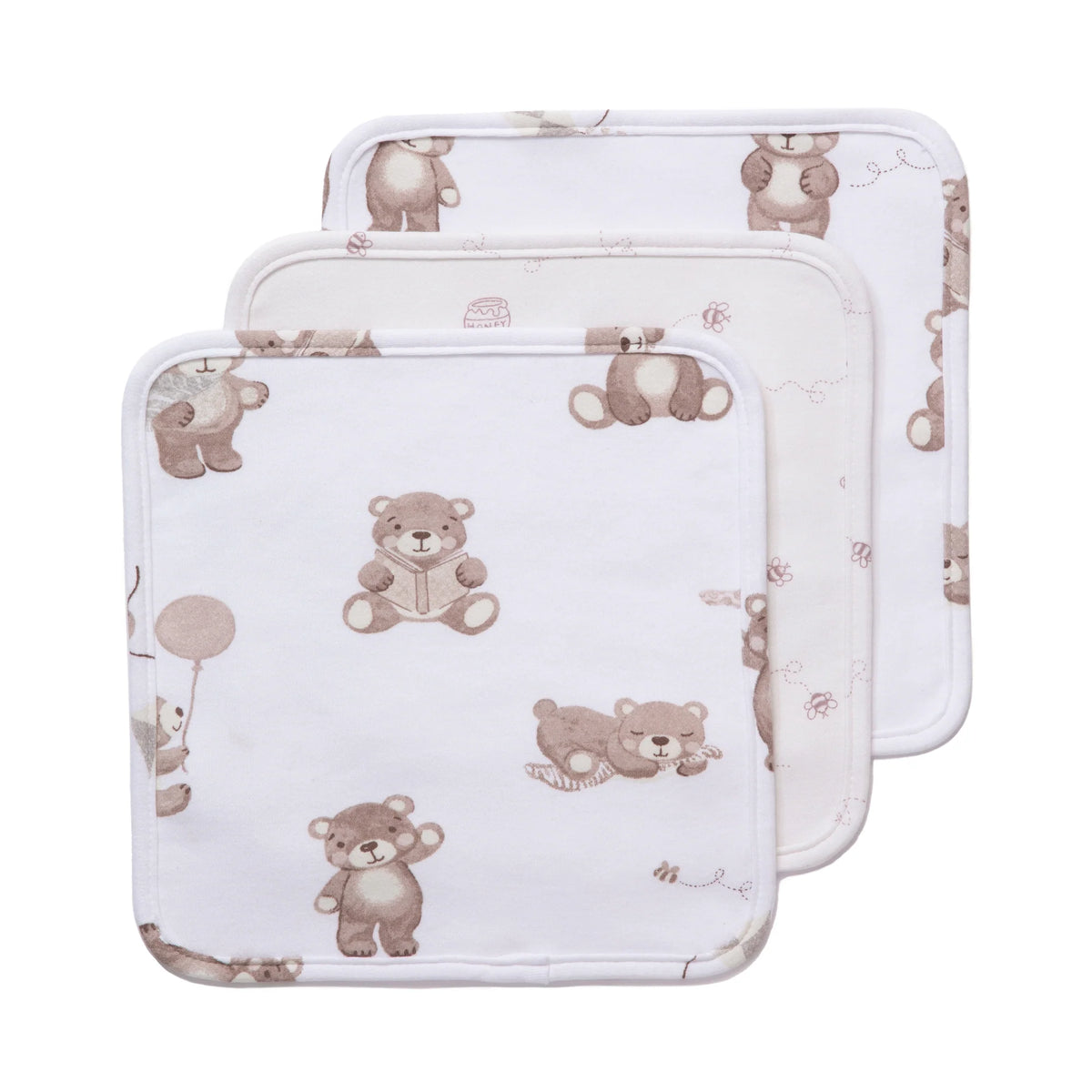 3 Pack Organic Washcloths - Cuddly Bear