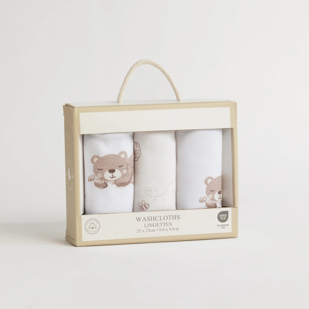 3 Pack Organic Washcloths - Cuddly Bear