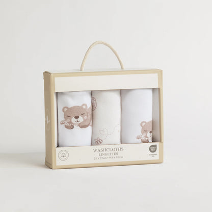 3 Pack Organic Washcloths - Cuddly Bear