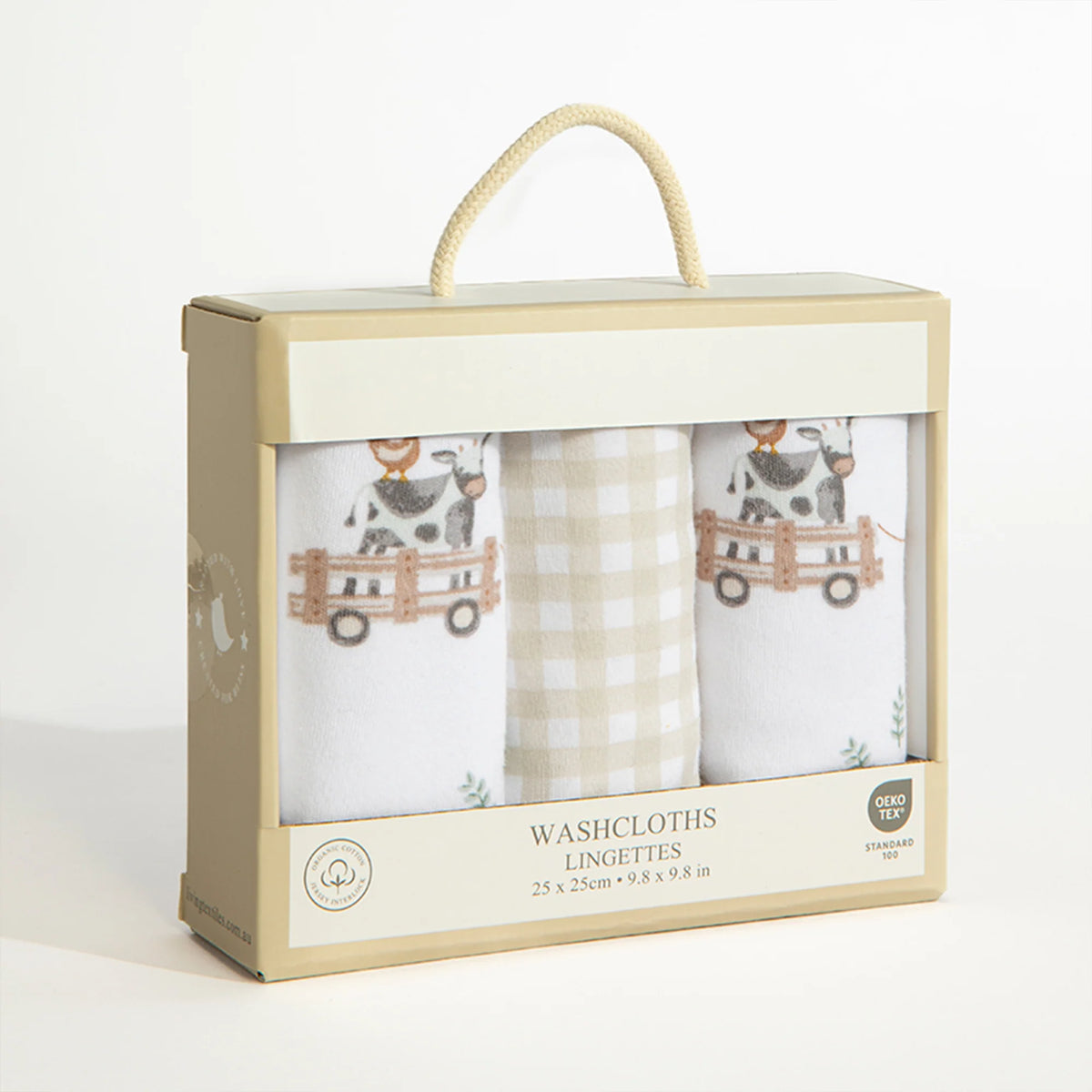 3 Pack Organic Washcloths - Tractor Ride