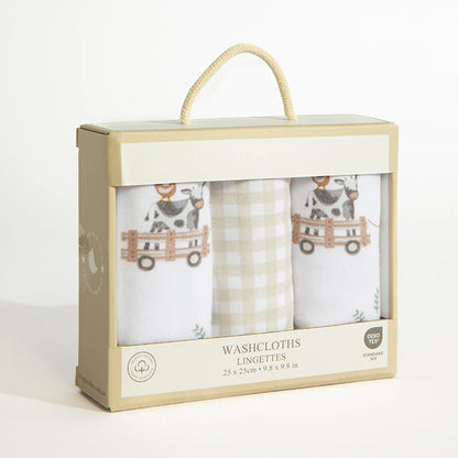 3 Pack Organic Washcloths - Tractor Ride