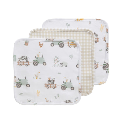 3 Pack Organic Washcloths - Tractor Ride