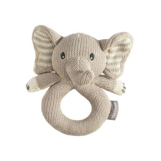 Knitted Ring Rattle - Mason the Elephant
