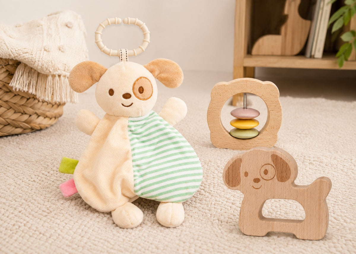 Baby Comforter Rattle Gift Set - Puppy Dog