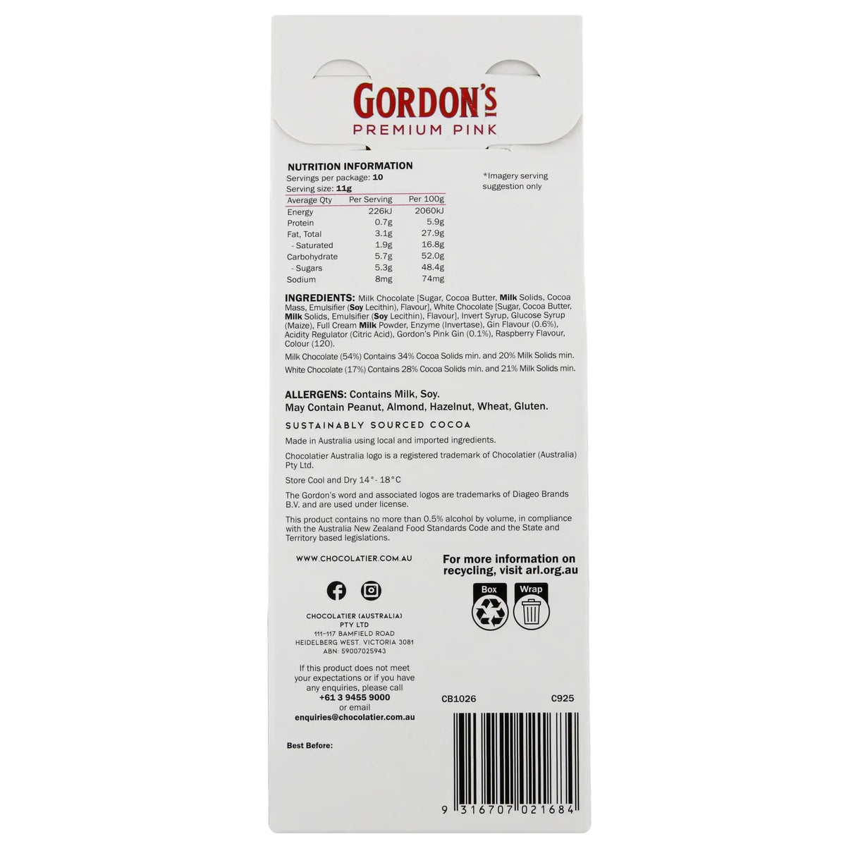 Chocolatier Gordon's Pink Gin Milk Chocolate Liqueur Truffles 110g