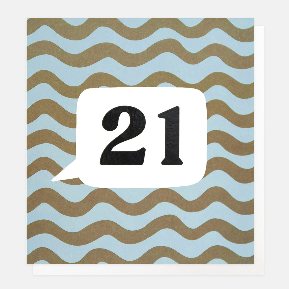 Caroline Gardner Age 21 Wavy Green And Blue Stripe Card (Lots Of Love)