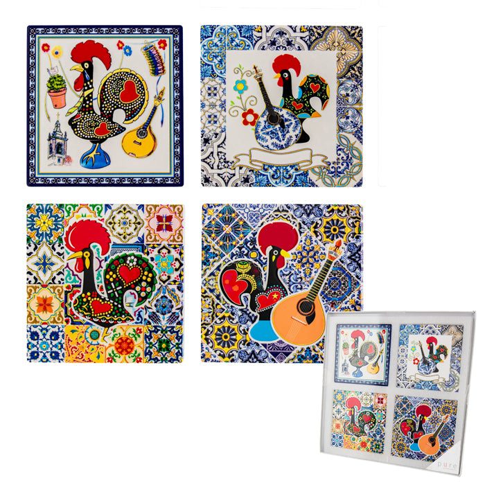 Indigo Ceramic Barcelona Square Coaster Set of 4