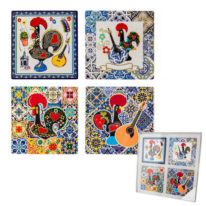 Indigo Ceramic Barcelona Square Coaster Set of 4