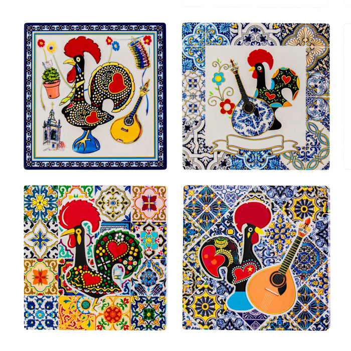 Indigo Ceramic Barcelona Square Coaster Set of 4