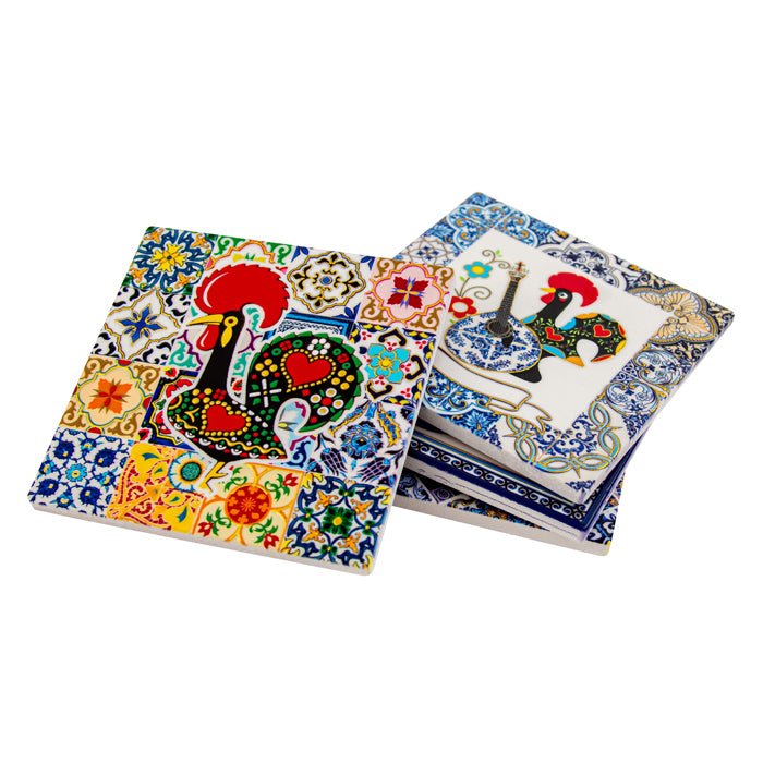 Indigo Ceramic Barcelona Square Coaster Set of 4