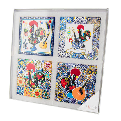 Indigo Ceramic Barcelona Square Coaster Set of 4