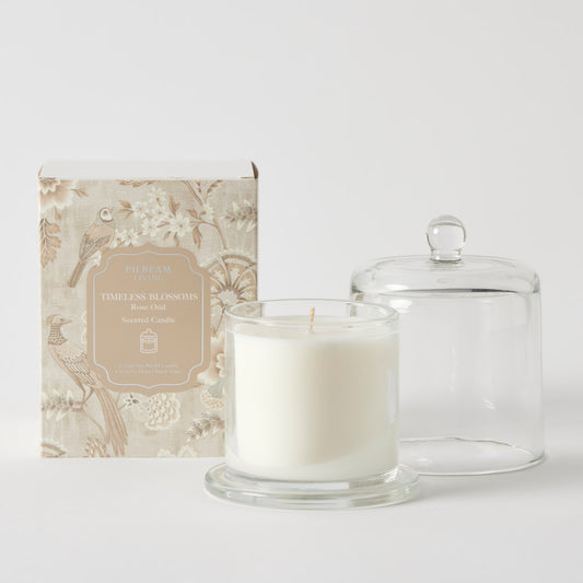 Timeless Blossoms Glass Cloche Scented Candle - Rose Oud
