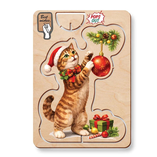 Australian Made Wooden Christmas Card - Cat Bauble