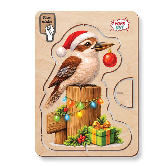 Australian Made Wooden Christmas Card - Kookaburra