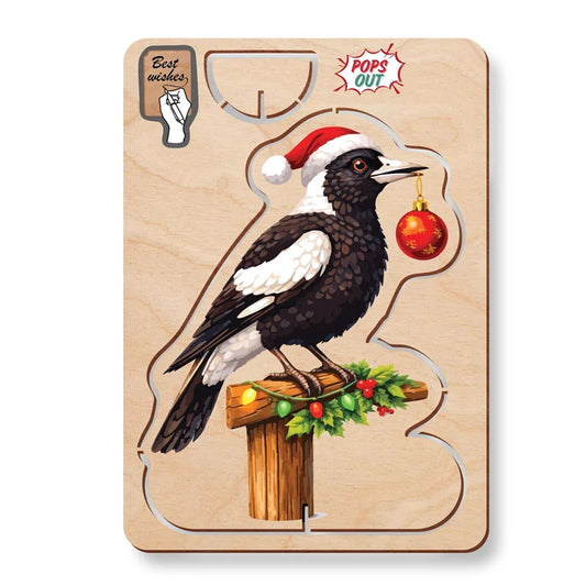 Australian Made Wooden Christmas Card - Magpie