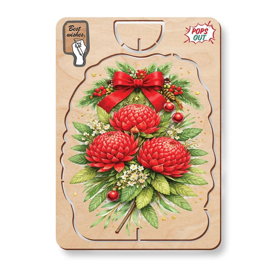 Australian Made Wooden Christmas Card - Waratah