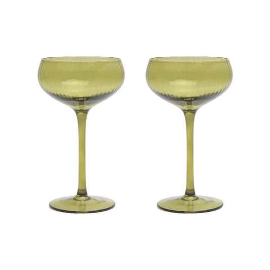 Here's How The Lou Coupe Glass Set of 2 - Olive