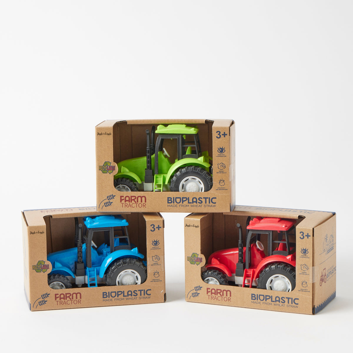 Jiggle & Giggle Bioplastic Farm Tractor 3 Asst Colours