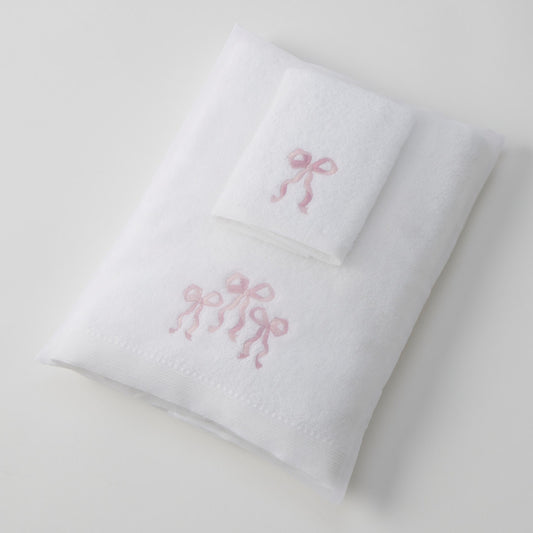 Jiggle & Giggle Bows Love Bath Towel & Face Washer in Organza Bag
