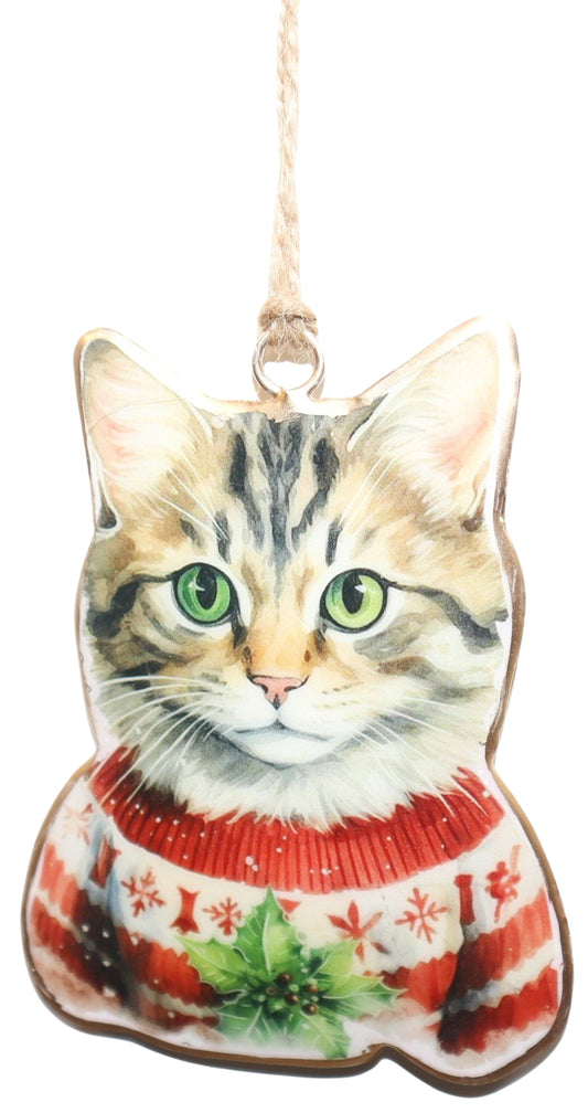 Christmas Cat Wearing Jumper Hanging Decoration