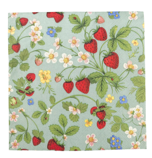 Strawberry Field Napkins Green 33cm Set of 20