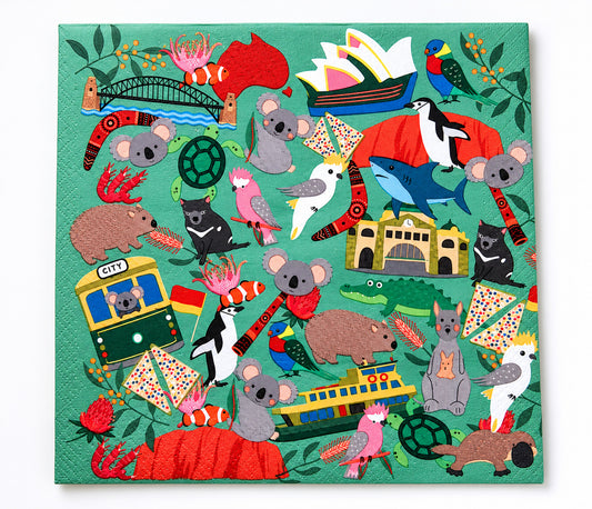 Australiana Fun Napkins Green 33cm Set of 20