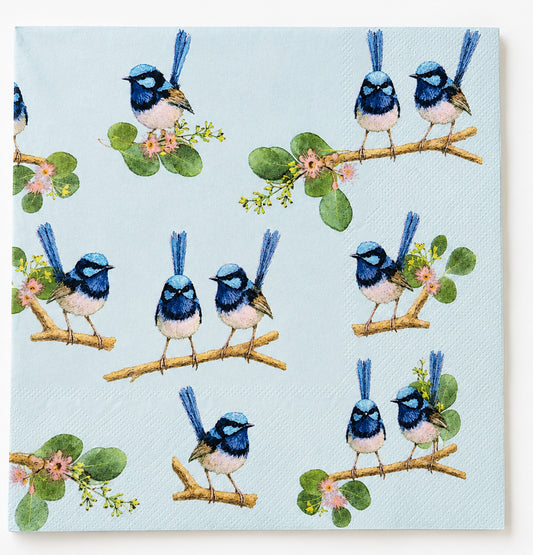 Blue Wren Napkins Blue 33cm Set of 20