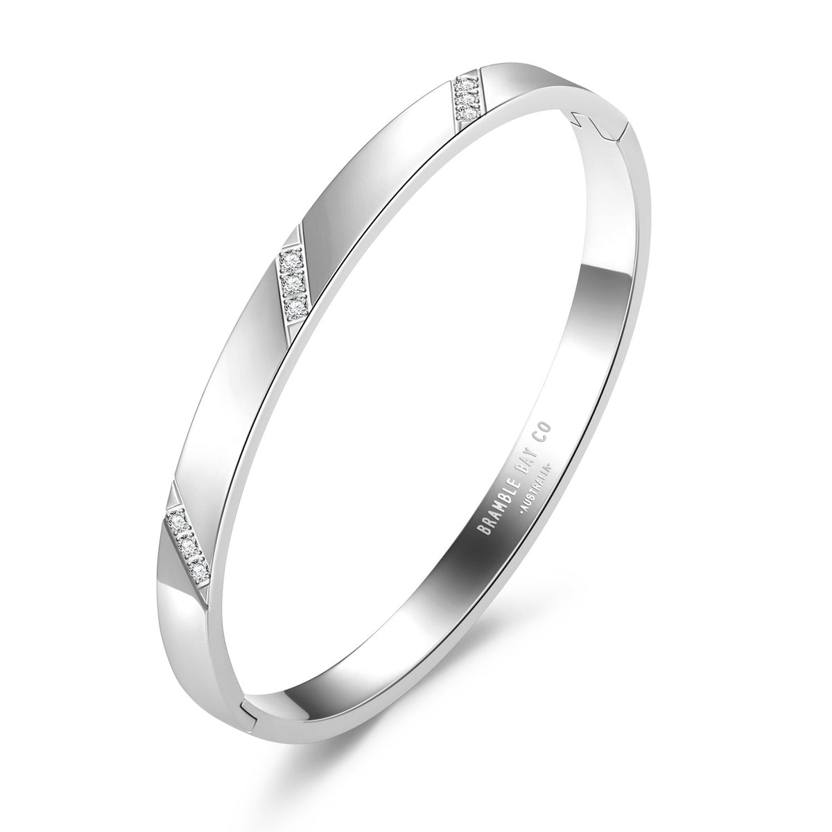 Vogue Bangle Triple x 3 Row Diamante Steel (62mm) hinged clasp