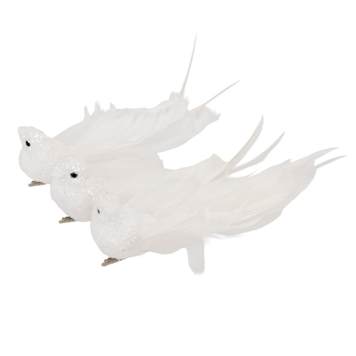 Clip On Curly Tail Bird White 3 Assorted