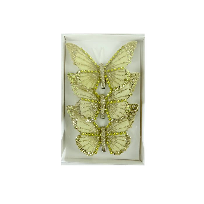 Fabric Butterfly Pk3 Gold