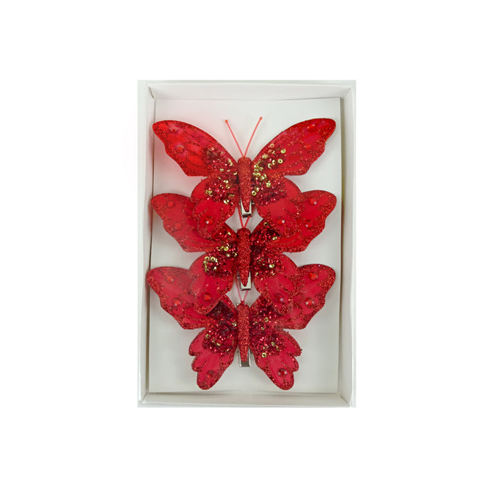 Feather Butterfly Pk3 Red Gold