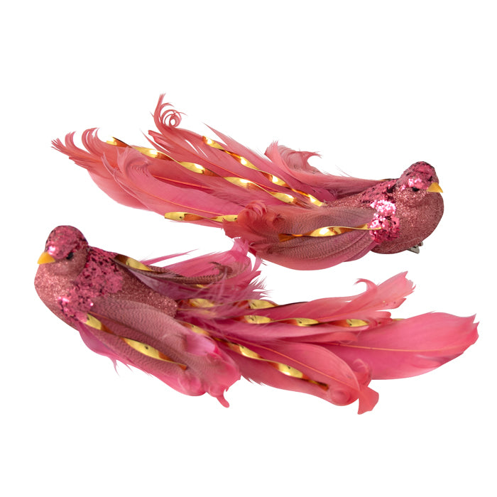 Clip On Bird Bead Spray Fuchsia 2 Assorted