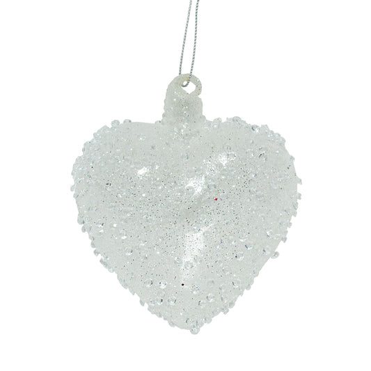 Glass 10cm Heart Dec White