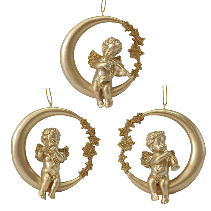 Resin Gold Moon Cherub Dec 3 Assorted