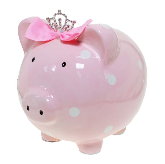Piggy Bank Pink Polka Dot with Crown