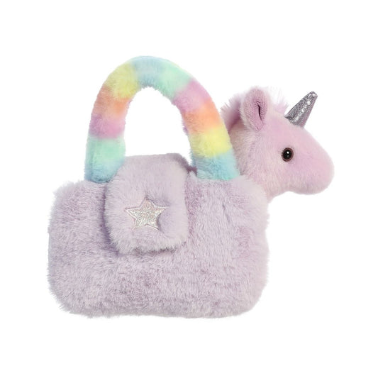 Unicorn in Purple Plush Bag