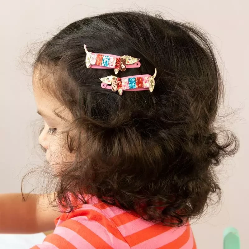 Sausage Dog Glitter Hair Clips