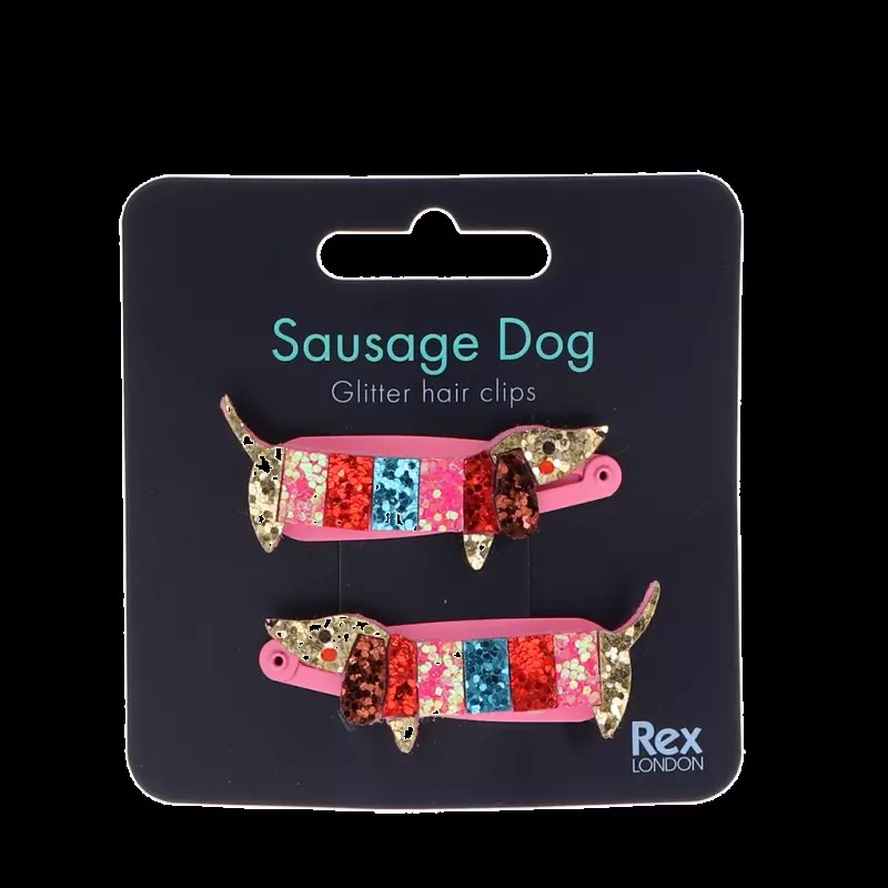 Sausage Dog Glitter Hair Clips