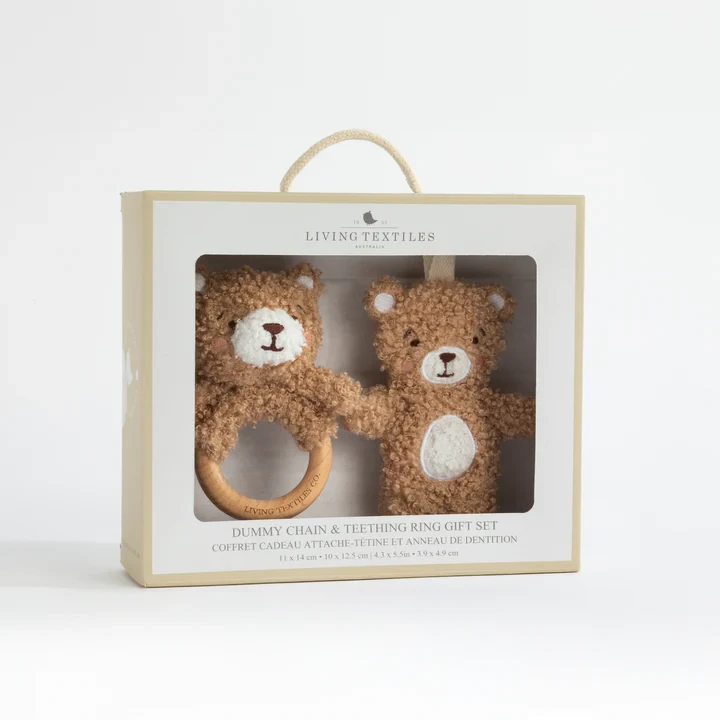 Dummy Chain & Teething Ring Gift Set - Cuddly Bear