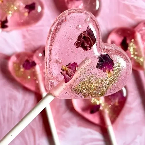 Glitter Rose Love Heart Lollipop