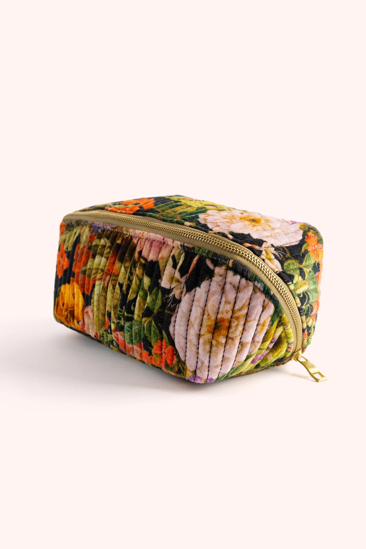 Cotton Velvet Quilted Makeup Bag - Midnight Posy
