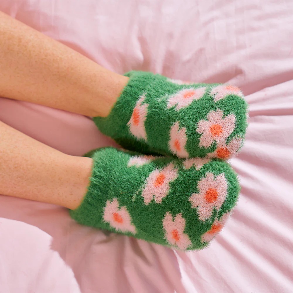 Fuzzy Booties - Meadow Blush Green