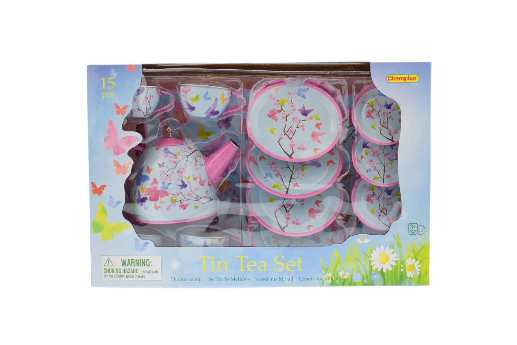 Pink Blossom Butterfly 15 Piece Tin Tea Set